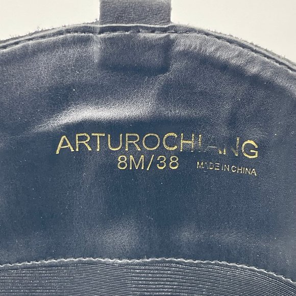 Arturo Chiang Black Silver Leather Heeled Boots | Almond Toe & Zip Closure - Picture 9 of 9